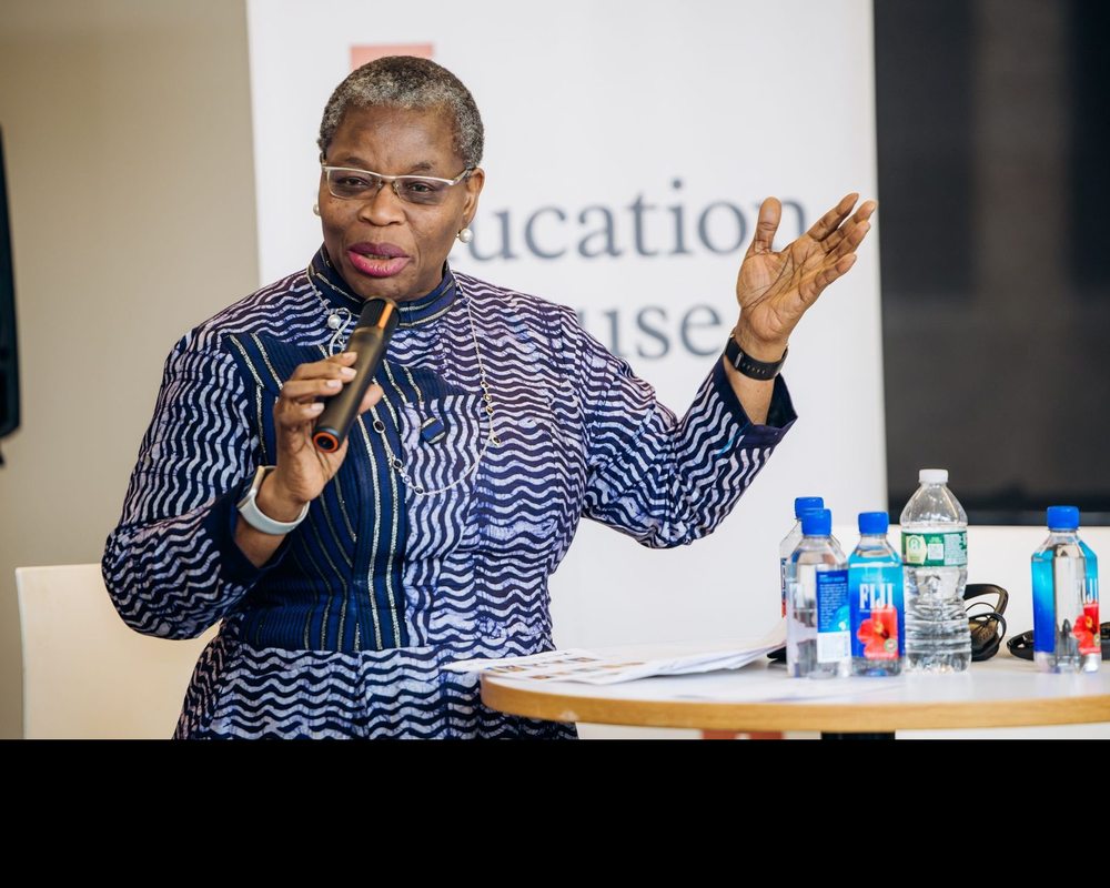 Dr Oby Ezekwesili speaking at a foundational learning event